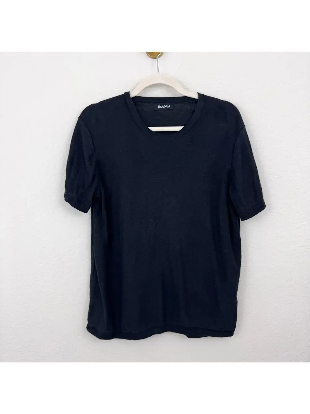 Naadam Womens Silk Cashmere Knit Top Size L Neutral Short Sleeve Minimal Black